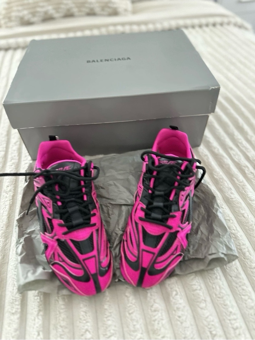 Balenciaga Women’s Neon Pink and Black Track-Style Sneakers